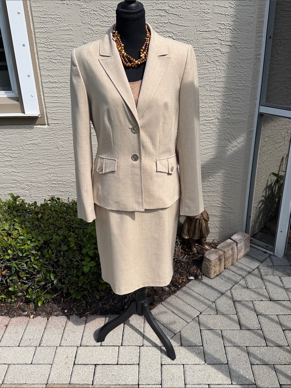 Calvin Klein Beige Women's Two-Piece Blazer and Skirt Set